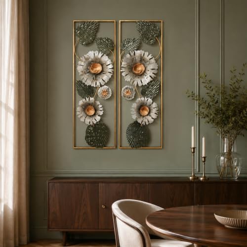 BIOGRN Metal Wall Art Set of 2, 3D Framed Floral Metal Wall Art Decor - Image 5