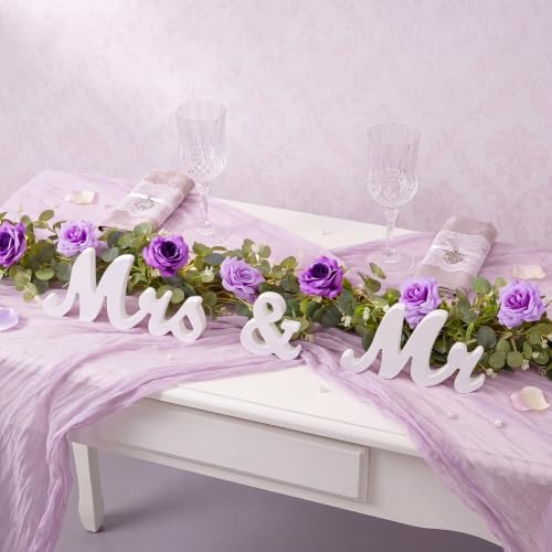 Canlierr 2 Pcs Large Mr & Mrs Sign with Artificial Flower Garland,Purple by Canlierr