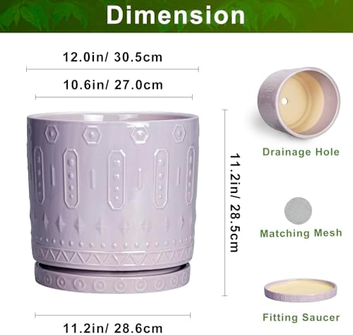 Eightpot Ceramic Plant Pots, 12 Inch Pots for Plants Indoor Outdoor, Round Planter with Drainage Hole and Tray, Modern Decorative Flower Pot, Home Apartment Decor, House Warming Gifts, Purple - Image 2