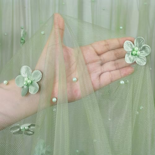 Pearl Tulle Tablecloths 5 Pack 10ft Sage Green Floral Sheer Table Overlays - Image 3