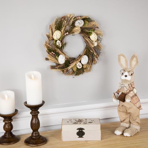 Speckled Eggs and Feathers Artificial Small Earthy Easter Wreath - 14" - Image 3
