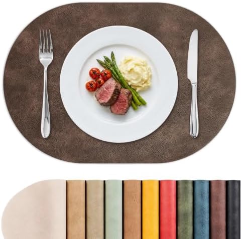 MOSAYT Vinyl Faux Leather Oval Placemats, Set of 6, Coffee by MOSAYT