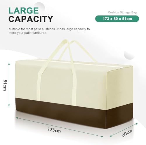 2 Pack Extra Large Patio Outdoor Waterproof Cushion Storage Bag, Outdoor Cushion Furniture Storage Bag with Handles and Zippered 68 x 30 x 20 Inch, Beige 2# - Image 2