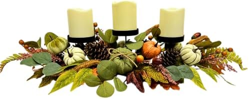 Svndlyn 26 Inch Fall Candle Holder Centerpiece with Pumpkins Pinecones by Svndlyn