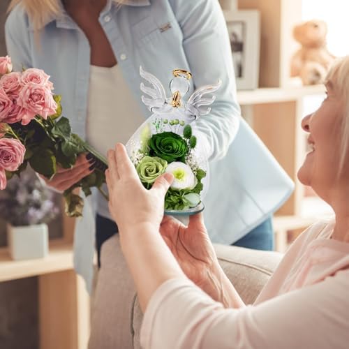 FIACO Gifts for Women Birthday Preserved Rose Forever Flower in Glass Angel Figurines Fresh Flowers for Delivery Prime for Mom Real Green Roses for Grandma Sister Wife Her from Daughter - Image 4