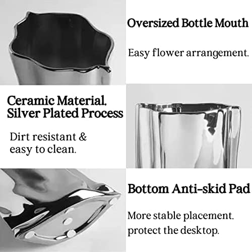 BLOFLO Silver Ceramic Modern Vase Crinkle Fold Paper Bag Handmade Ceramic Vase, Creative Flower Arrangement Ornaments, Decorative Vases for Home Decor, Mantel, Living Room Decoration (Silver) - Image 3