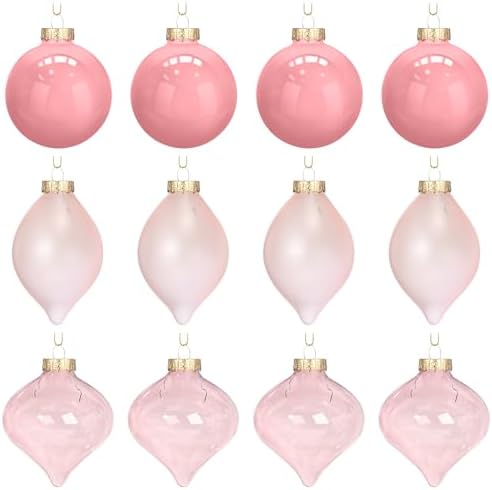 Zomiboo 12 Pcs Vintage Pink Glass Christmas Ball Ornaments Set 3.15" by Zomiboo