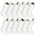 12 Pcs Faux Fur Christmas Stockings 18'' Large Xmas Snowflake Plush Hanging Stocking Glitter Sequin Embroidered Christmas Stockings for Family Fireplace Party Decoration(Beige and Silver) by Glimin