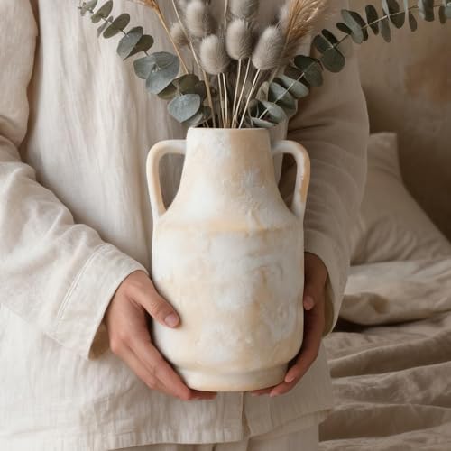 Ceramic Flower Vase, 10.6" Rustic Farmhouse Decorative Vase, Wide Ceramic Pottery Vase for Fresh Flowers, Pampas Grass, Living Room, Fireplace Mantel, Table and Shelf Decor - Image 4