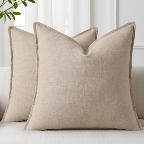decorUhome Fall Natural Linen Throw Pillow Covers 24x24 Set of 2 by decorUhome