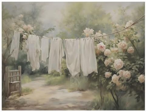 Vintage Laundry Room Wall Art,Laundry Oil Painting Print,Antique Laundry Art For Laundry Room Neutral Color Art Print,Laundry Clothesline Print,Rustic Farmhouse Laundry Room Decor24x36inch Unframed by Unknown