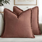 MIULEE Linen Fringe Decorative Fall Throw Pillow Covers Autumn Glaze 20x20 by MIULEE