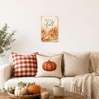 Decorative Tin Sign Watercolor Metal Tin Sign Hello Fall Mountain Forest Autumn Leaves Pumpkins Seasonal Wall Decor for Living Room Entryway Cabin 12×16 Inches with Metal Frame - Image 5