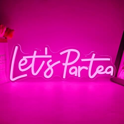 Lets Partea Neon Signs for Wall Decor Light Up Sign Lets Partea Neon Light Sign for Tea Party Decorations Dimmable Tea Led Signs for Bedroom Wall Tea Room Princess Tea Party Decorations Gift by FuugZze