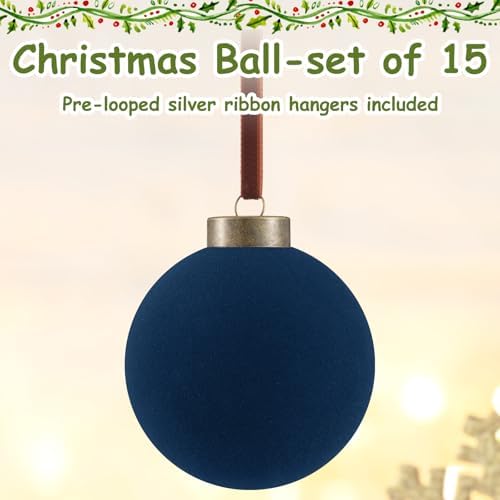 Liliful 15 Pcs Velvet Christmas Ball Ornaments, Navy Blue - Image 3