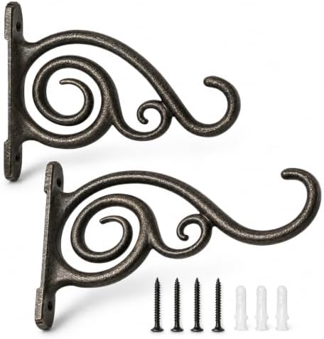 2 Pcs Hanging Plant Brackets 11.25'', Heavy Duty Black Cast Iron Wall Hooks by Unknown