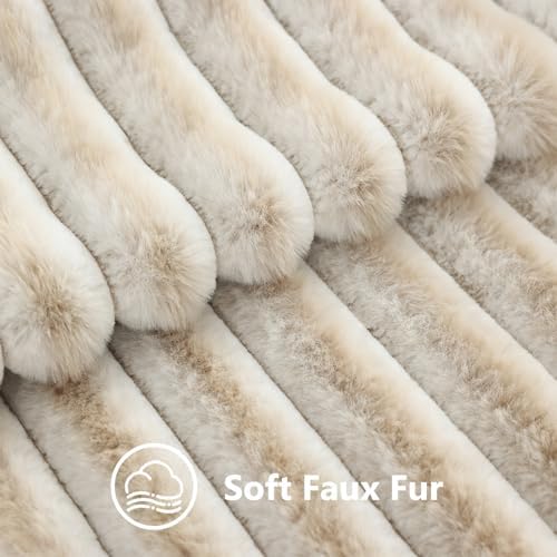 decorUhome Fall Faux Fur Throw Pillow Covers 24x24 Set of 2 Beige White - Image 3