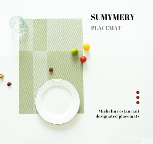 Placemats Set of 12 Vinyl/Plastic Woven Place Mats for Kitchen Table Indoor/Outdoor Washable Placemat Wipeable Dining Table Mats (Green Cube,12) - Image 5