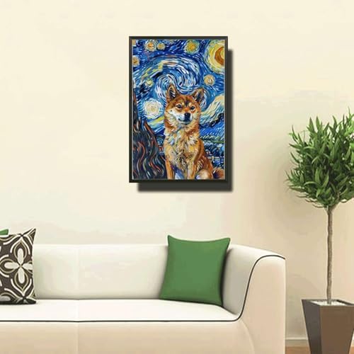 Metal Sign Tin Sign Vintage Wall Art Shiba Inu Starry Night Inu Foxy Shiba in A Celestial Sky for Home Japanese Style and Seasonal Displays Waterproof Aluminum 6×8 Inches with Metal Frame - Image 2