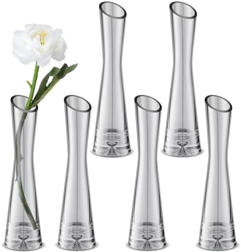 Lallisa 6 Pcs Glass Bud Vases for Centerpieces Maria Modern Clear Small Skinny Decorative Single Flower Bud Vase for Wedding Party Event Home Office Decoration(7.87 Inch,Grey) by Lallisa