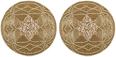 Handmade Beaded Placemat Charger, 13 Inch Round, Set of 2, Beautiful Decorative Dining Table Placemat for Your Dinner Table Décor - Gold Multi by HomebiaDesigns