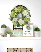 Briful 24'' Artificial Dahlia Flower Wreath for Front Door Large Silk Dahlia Daisy Floral Wreath Fake Hanging Greenery Wreaths for Spring Summer Home Wall Window Mantle Outdoor Porch Décor - Image 4