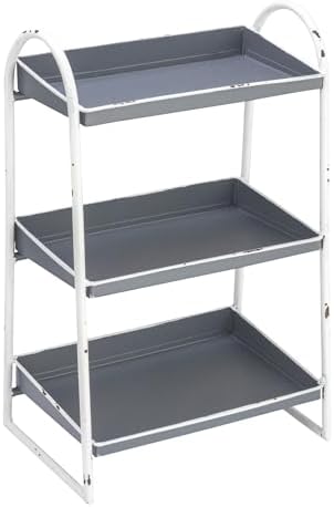 Creative Co-Op Heavily Distressed 3-Tier Metal Tray with White Frame & Rim, Grey by Unknown