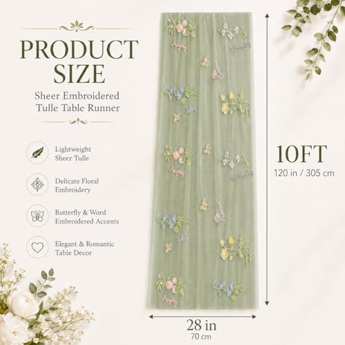 Wildflower Tulle Table Runner Butterfly Floral Wedding Party Home Decor - Image 3