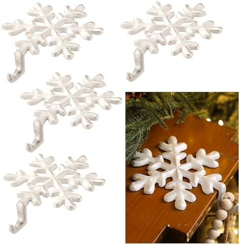 MorningRo 4 Pcs Stocking Holders for Mantel Iron Weighted,Snowflakes by MorningRo