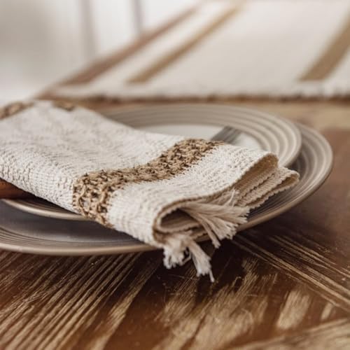 Niviy Boho Placemats Set of 8, 12x18 Inch Natural Cotton Burlap and Kitchen Woven Placemats with Tassels for Dining Table Centerpiece Thanksgiving Home Decorations - Image 3