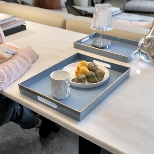 Serving Trays Set of 2, Decorative Plastic Serving Trays with Handles, Party Tray for Food, Coffee Table, Ottoman, Bathroom, and Living Room (White) - Image 6