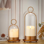 Hurricane Metal & Glass Candle Holder Gold Set of 2, Decorative Candlestick Pillar Candle Holder with Clear Glass for Wedding Party Christmas Holiday Dining Table Centerpiece Lanter - Image 2