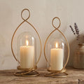 Large Hurricane Pillar Candle Holders with Glass Dome, Set of 2 Decorative Gold Candle Lanterns for Tabletop, Modern Centerpieces for Dining Table, Fireplace Mantel Decor by GlimsdeerDesign