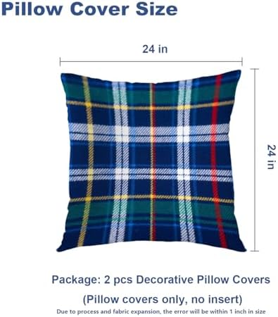 Batmerry Black Blue Throw Pillow Covers, Blue Scottish Tartan Red Decorative Pillow Covers Digital Printing Blended for Couch Sofa Bed Invisible Zipper 24X24 in(Set of 2) - Image 5
