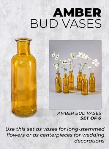 Serene Spaces Living Large Amber Bud Vases, Apothecary Jars, Decorative Glass Bottles, Centerpiece for Wedding Reception, Antique Decoration, Flower Vases, 6.5" Tall & 2" Diameter, Pack of 48 - Image 6