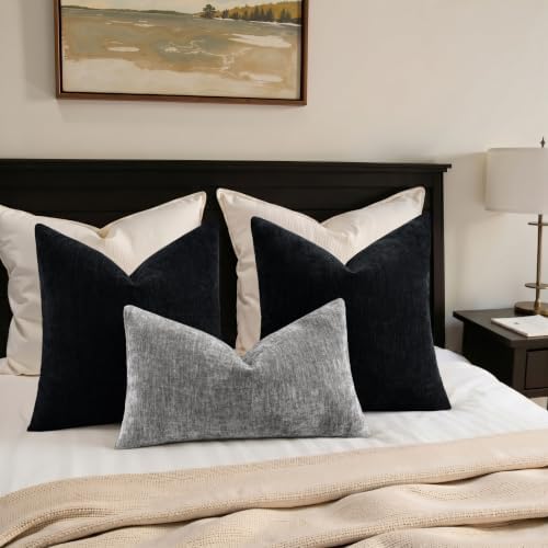 decorUhome Soft Chenille Black Throw Pillow Covers 22X22 Set of 2 - Image 4