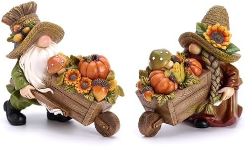 Valery Madelyn Fall Decorations for Home, 2 Pcs Fall Gnomes Decor for Table Indoor Outdoor, Resin Thanksgiving Decorations Garden Pumpkins Figurines for Autumn Harvest Porch Tiered Tray Mantel, 4" by ValeryMadelyn