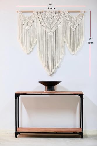 FZHLR Macrame Wall Hanging large 44"X38" Boho Home Wall Decor Geometric Woven Tapestry Cotton Above Headboard Wedding Balcony Bedroom Living Room Apartment,Beige A - Image 2