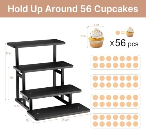 Cupcake Stand for 50 Cupcakes 4 Tiered Tray Stand for Food Cookie Wooden Dessert Display Risers for Party Wedding Buffet Stepped Risers Display Stands for Vendor Farmers Market Display, Black - Image 2