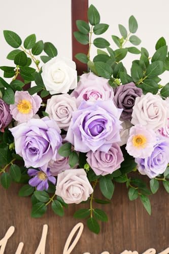 2pcs Purple Deluxe Welcome Sign Artificial Flowers Wedding Backdrop Garland Hanging Floral Arrangements for Ceremony Reception Entryway Board Sweetheart Table - Image 6