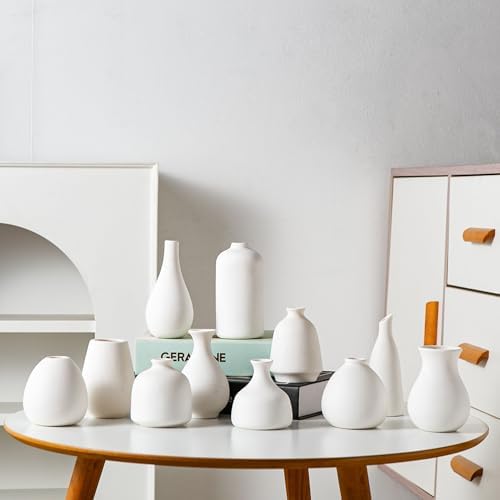 Tanvecle Small White Vases, Ceramic Bud Vase Set 11, Modern Home Decor - Image 2