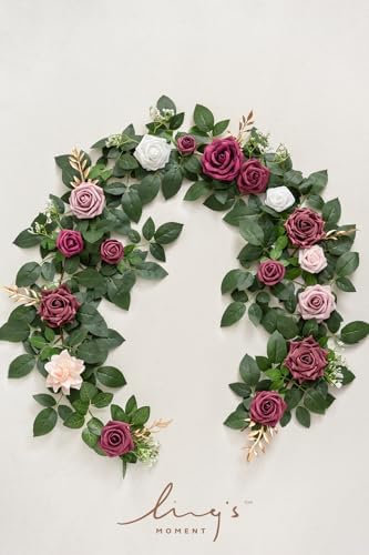 Ling's moment Flower Garland, 5FT Eucalyptus & Rose Burgundy - Image 5