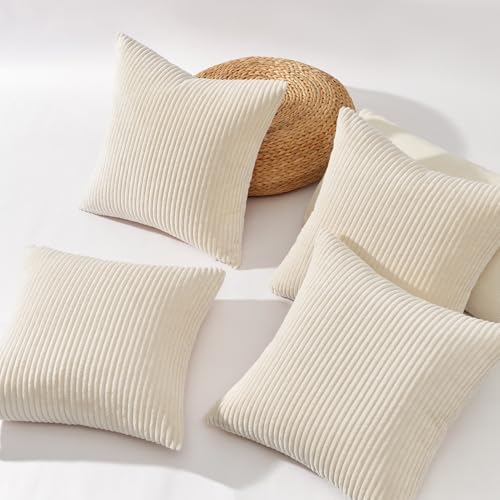 Topfinel Decorative Beige Throw Pillow Covers Cushion Cases, Set of 4 Soft Velvet Modern Double-Sided Designs, Natural Home Decor, Pillow Inserts Not Included (22x22 inch) - Image 3