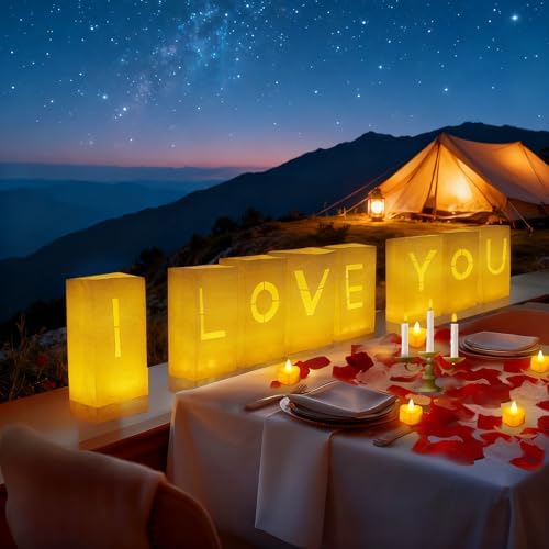 I Love You Decorations – Surprise Set with Light Up Letters, 30 Tea Light Candles, 2000 Rose Petals, 10 Balloons – Luminary Bags for Couples & Romantic Moments - Image 4