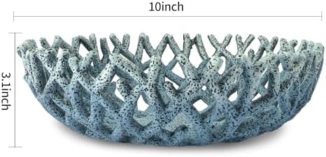 10-Inch Blue Resin Coral Bowl, Handcrafted Hollow Carved Coastal Art Decor - Image 3