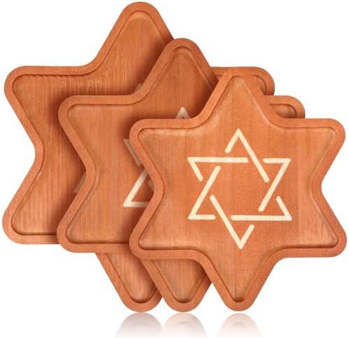 Rtteri 3 Pcs Hanukkah Platters Wood Decorative Trays Food Plate Cookie Serving Trays Happy Chanukah Decorations for Holiday Party Supplies Dessert Snack Home Display, 3 Sizes(Star of David) by Rtteri