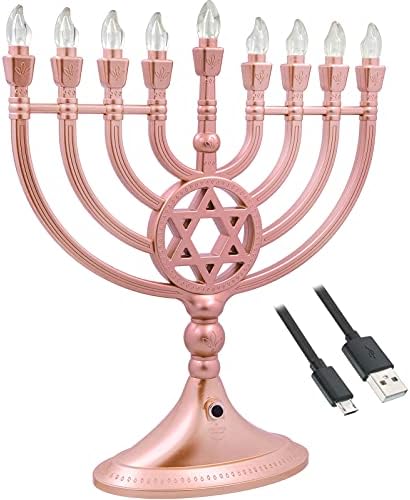 The Dreidel Company Traditional LED Electric Rose Gold Hanukkah Menorah - Battery or USB Powered - Includes a Micro USB 4' Charging Cable by TheDreidelCompany