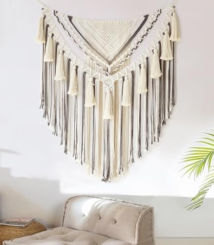 Jakalin Macrame Wall Hanging Grey Panels Boho Wall Art 31" Wx39 L - Image 2