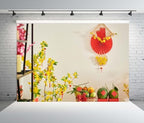 BELECO 10x8ft Fabric Vietnamese New Year Backdrop TET Decorations Fresh Fruits Yellow Blooming Flowers Red Paper Fan Background Asian Lunar New Year Party Decorations Photoshoot Props - Image 3