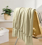 Chenille Throw Blanket for Couch 60" x 80" Twin, Light Beige - Image 3